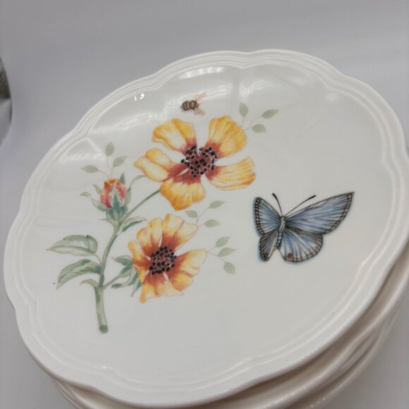 Vintage Lenox Butterfly Meadow Floral Butterfly Ceramic 6" Snack Plates Set of 8 - Picture 3 of 16